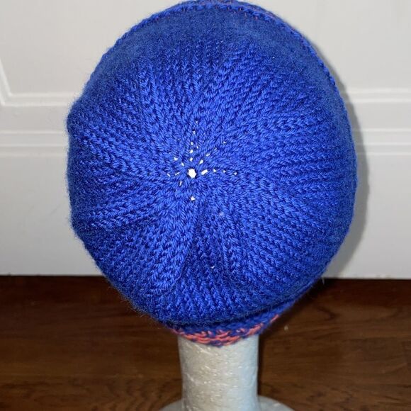 Blue & orange knit yarn beanie cap - Picture 3 of 5